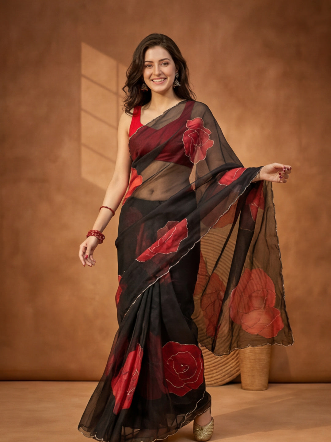 Floral Organza Saree with Unstiched Blouse