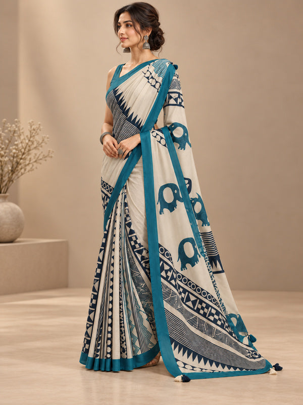 Geometric Chanderi Cotton Saree with Unstiched Blouse