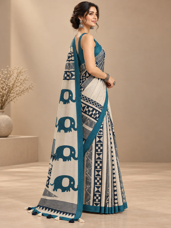 Geometric Chanderi Cotton Saree with Unstiched Blouse