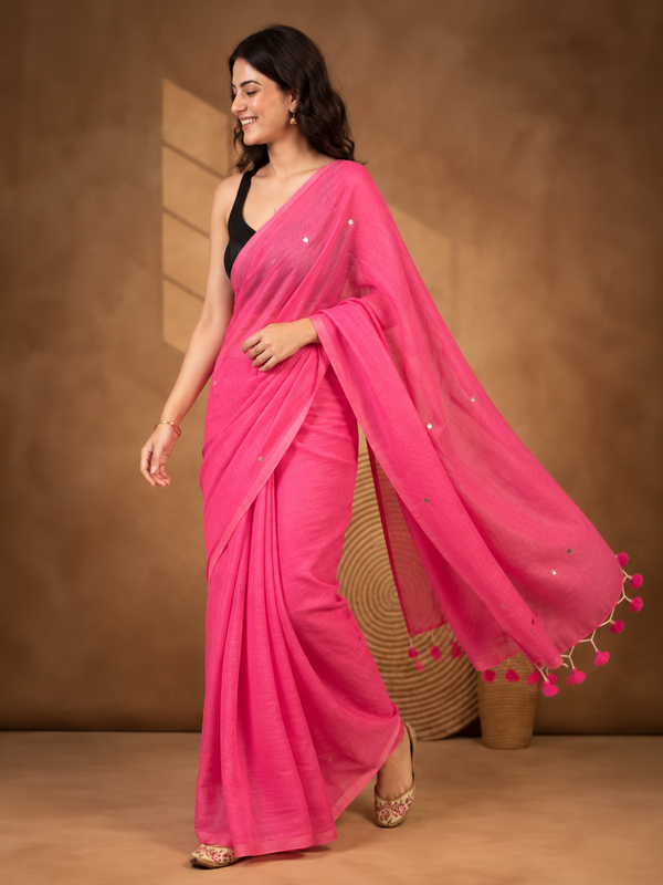 Solid Pure Cotton Saree with Unstiched Blouse