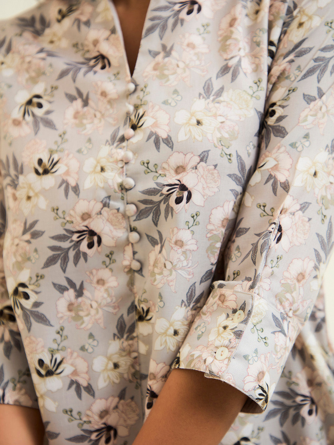 Sand Grey A-line Floral Kurta With Pants