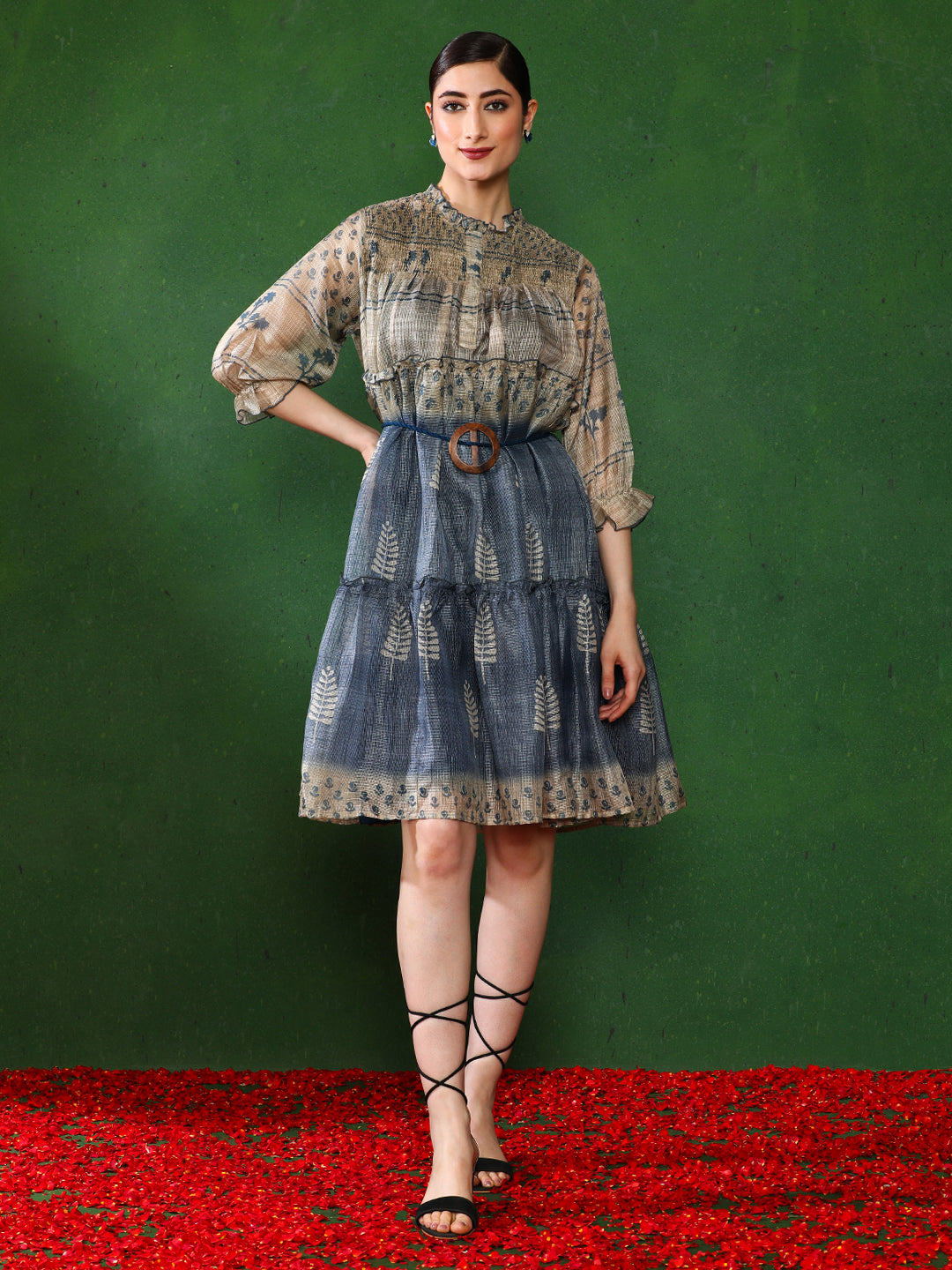 Floral Printed A-Line Cotton Blend Ethnic Dress