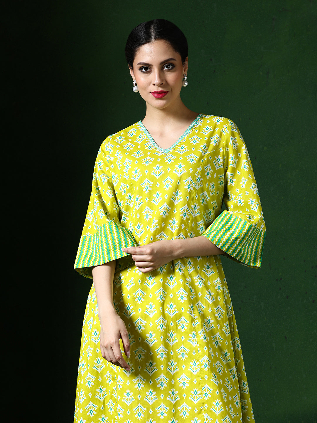 Floral Embroidered A-Line Pure Cotton Kurta