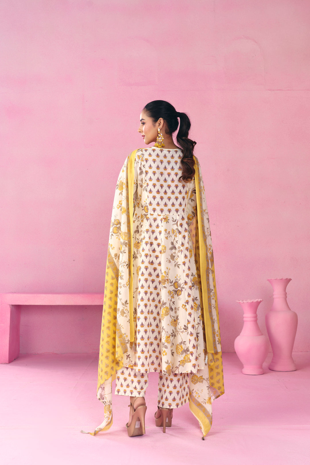 Floral Embroidered A-Line Pure Cotton Kurta & Trousers Sets