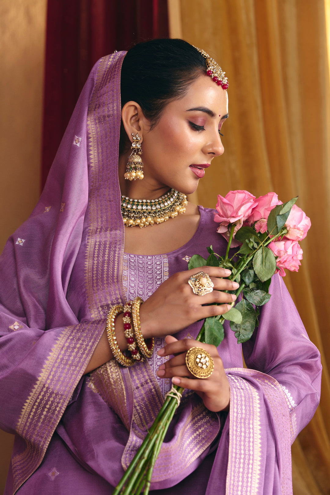 Floral Embroidered Straight Kurta & Trousers Sets