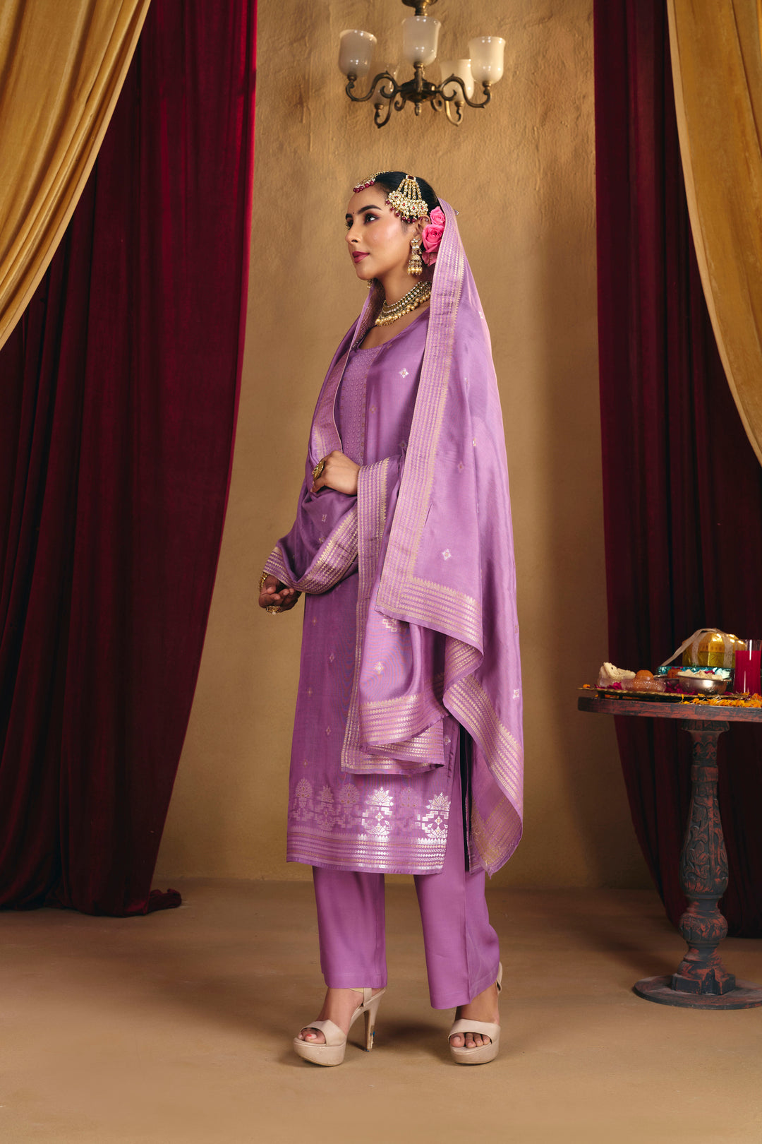 Floral Embroidered Straight Kurta & Trousers Sets