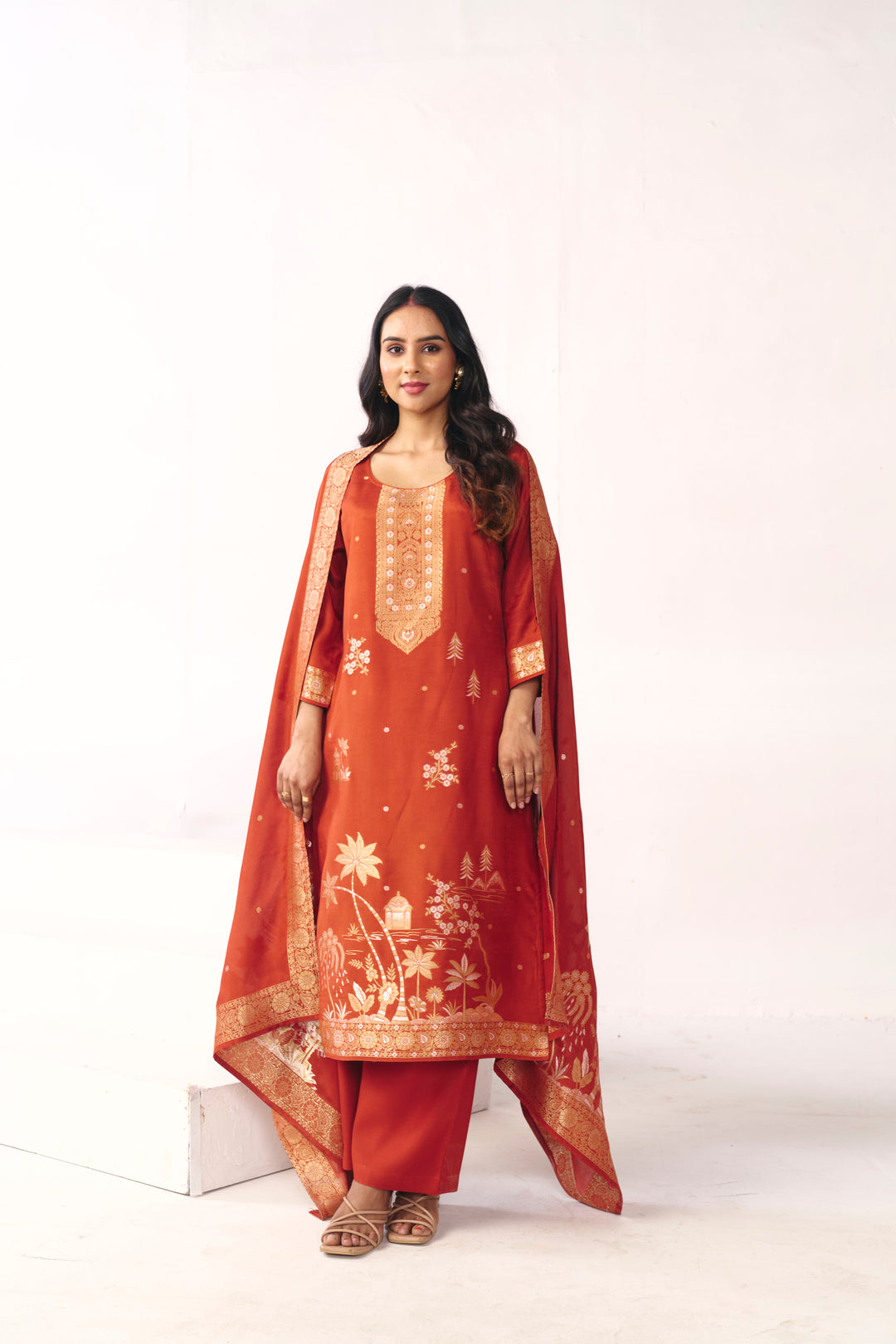 Floral Embroidered Straight Kurta & Trousers Sets
