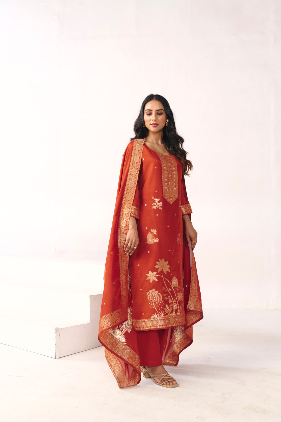 Floral Embroidered Straight Kurta & Trousers Sets