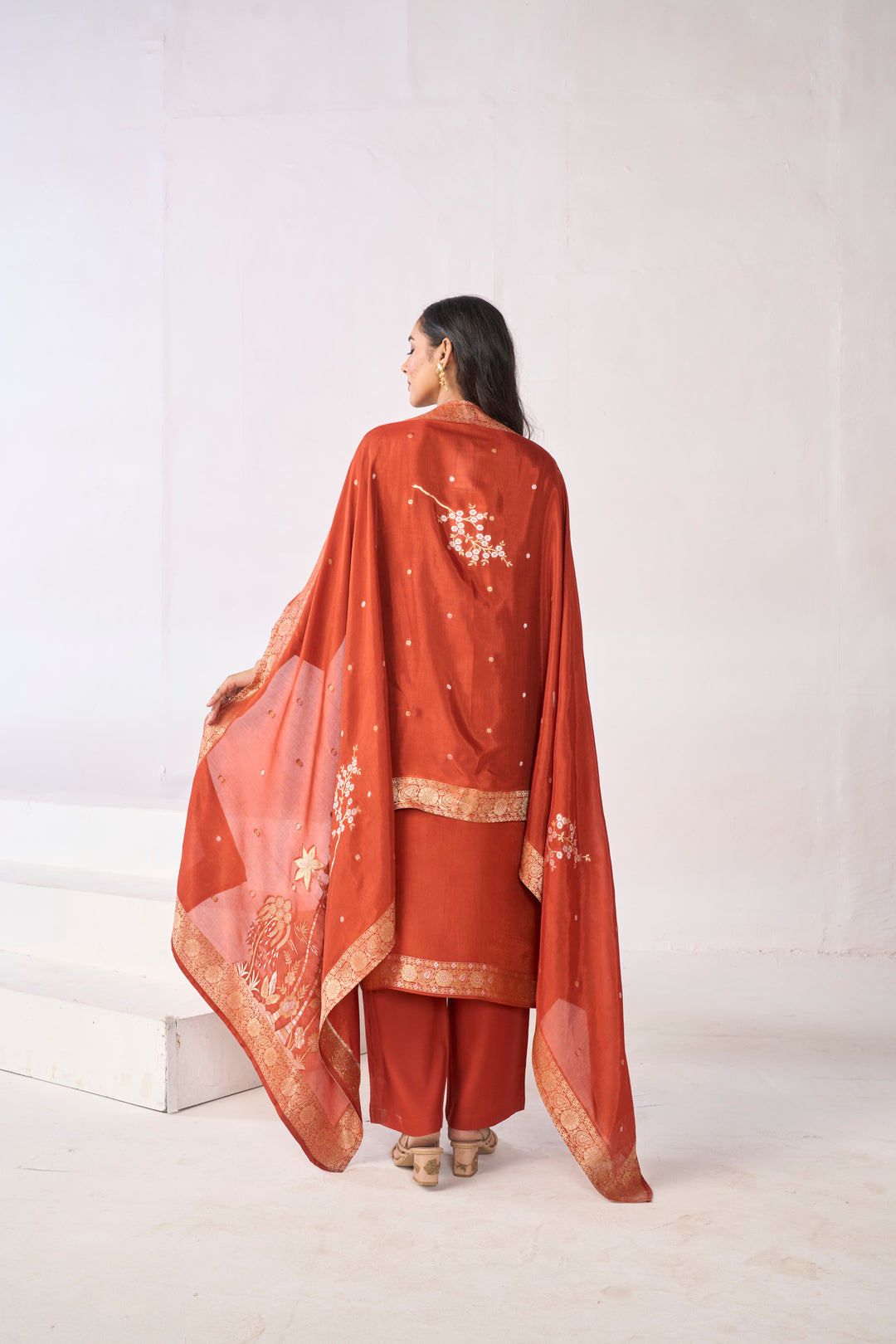 Floral Embroidered Straight Kurta & Trousers Sets