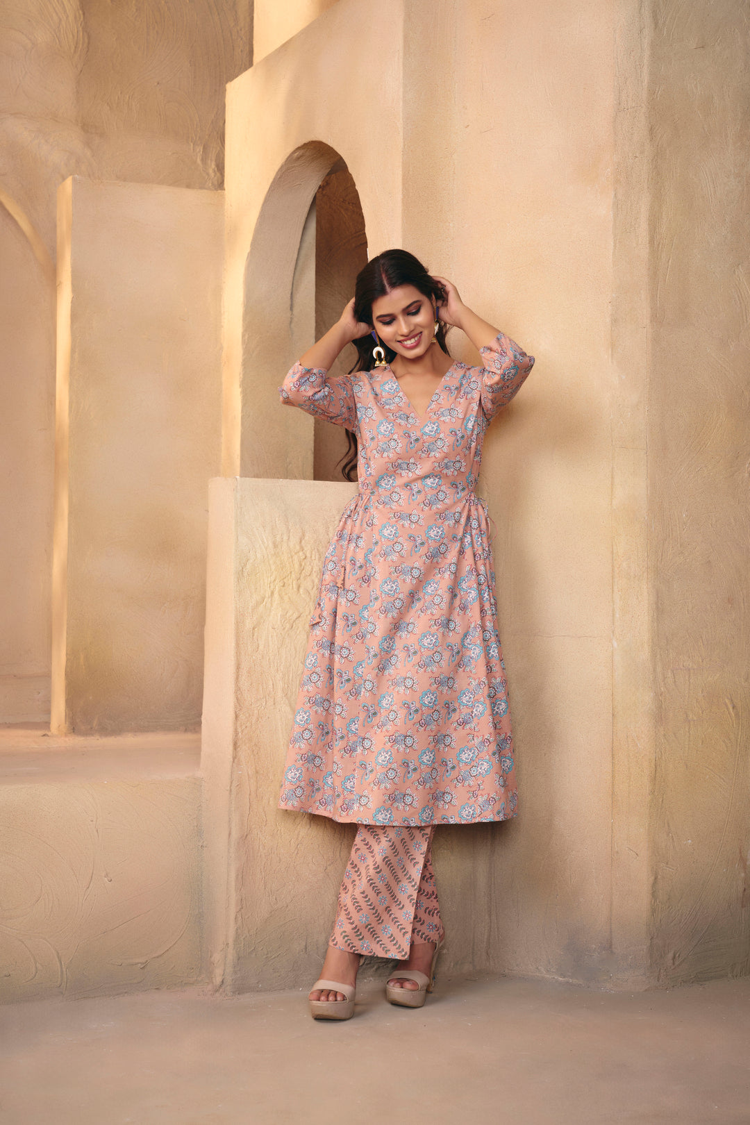 Floral Printed A-Line Pure Cotton Kurta & Trousers Sets