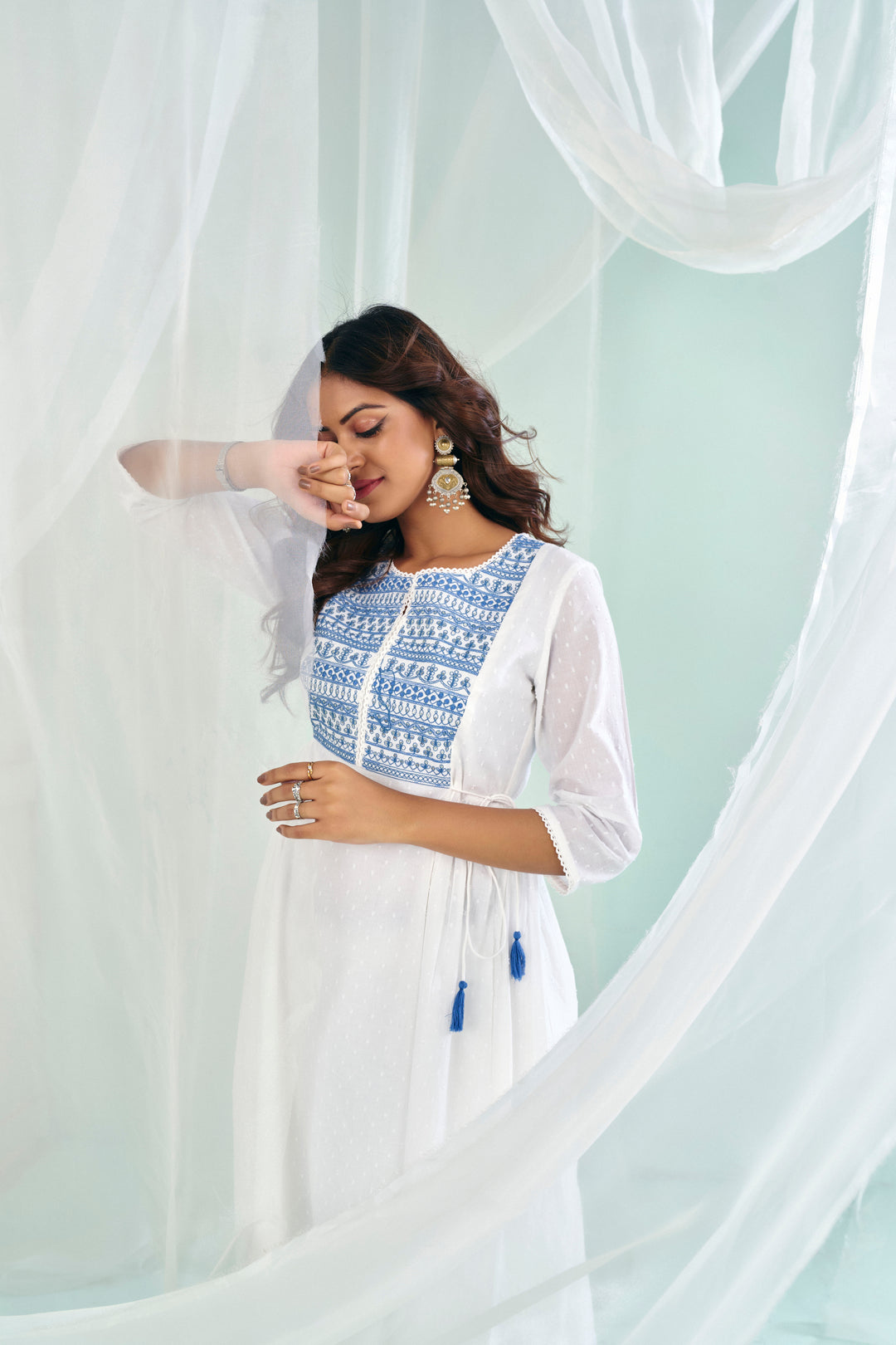 Floral Embroidered A-Line Pure Cotton Kurta & Trousers Sets