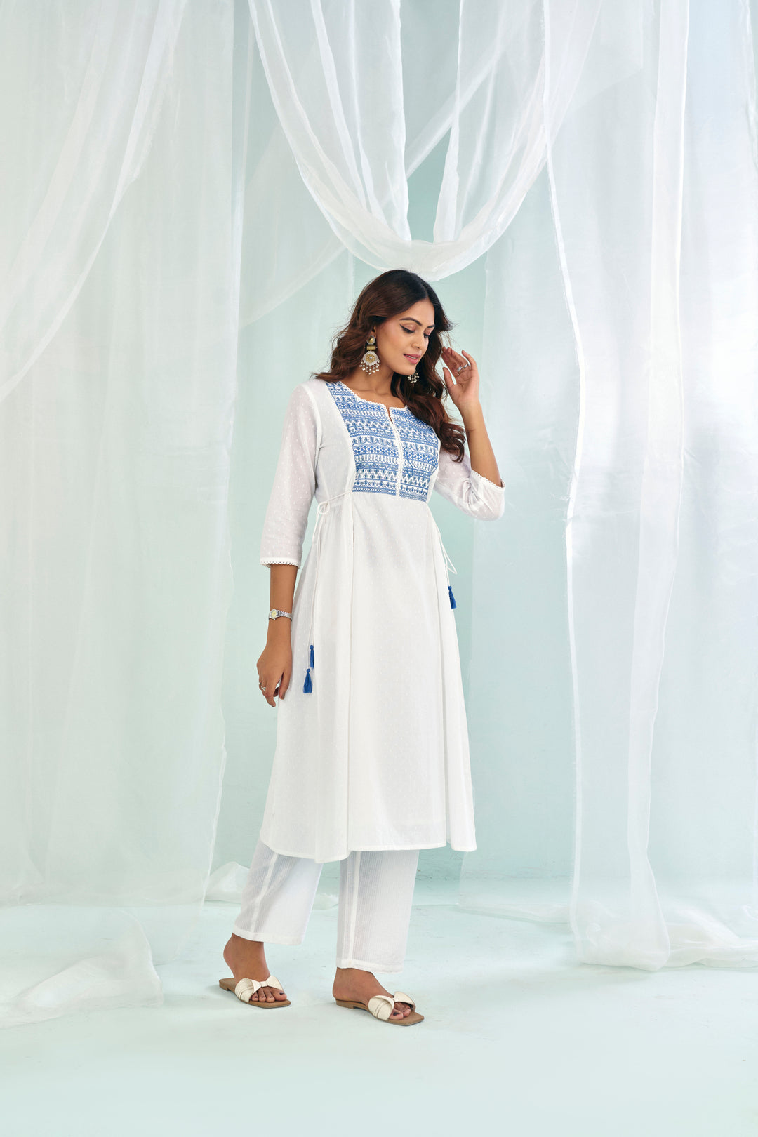 Floral Embroidered A-Line Pure Cotton Kurta & Trousers Sets