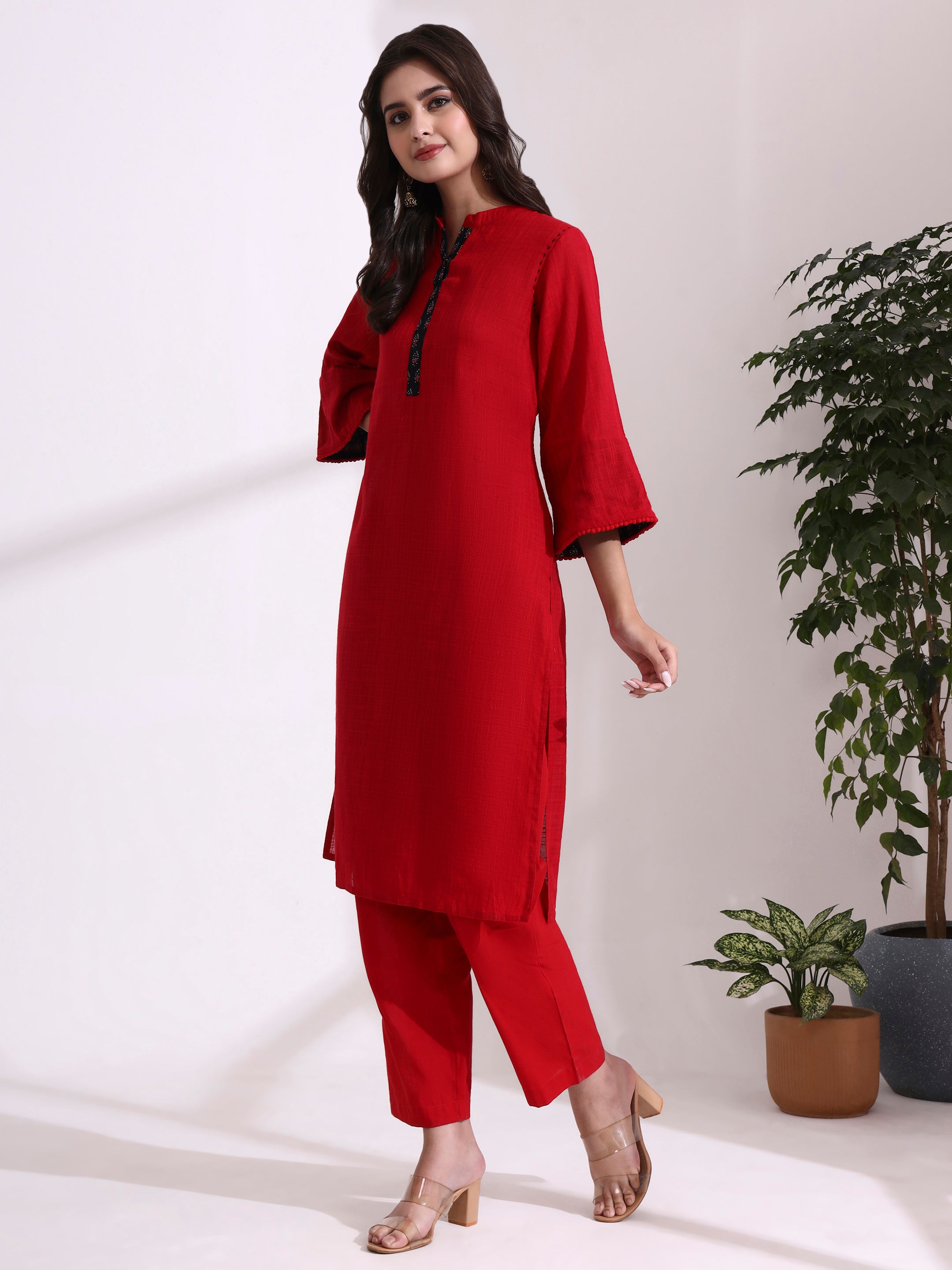 Solid Solid Straight Pure Cotton Kurta & Trousers Sets