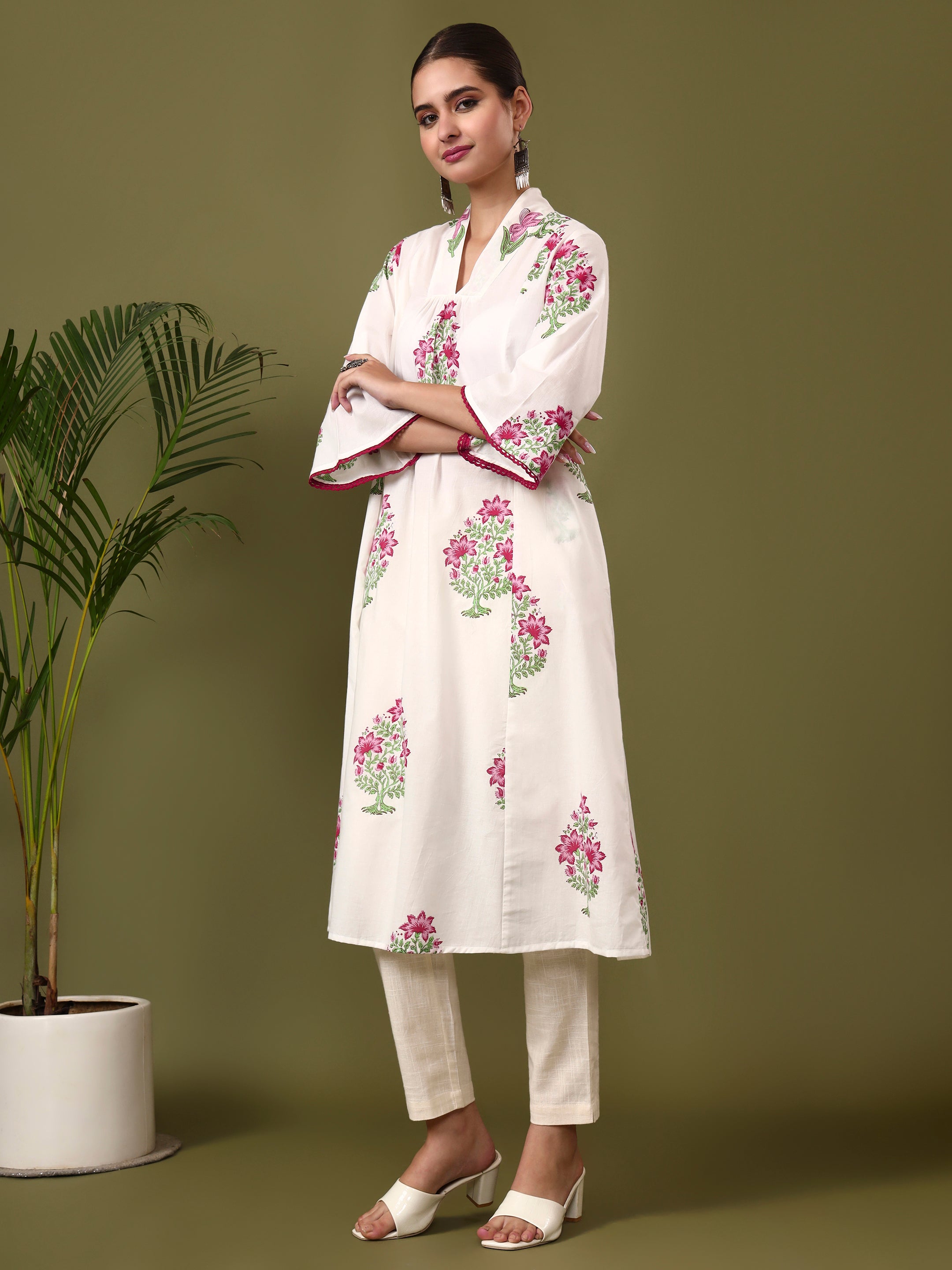 Floral Printed A-Line Pure Cotton Kurta