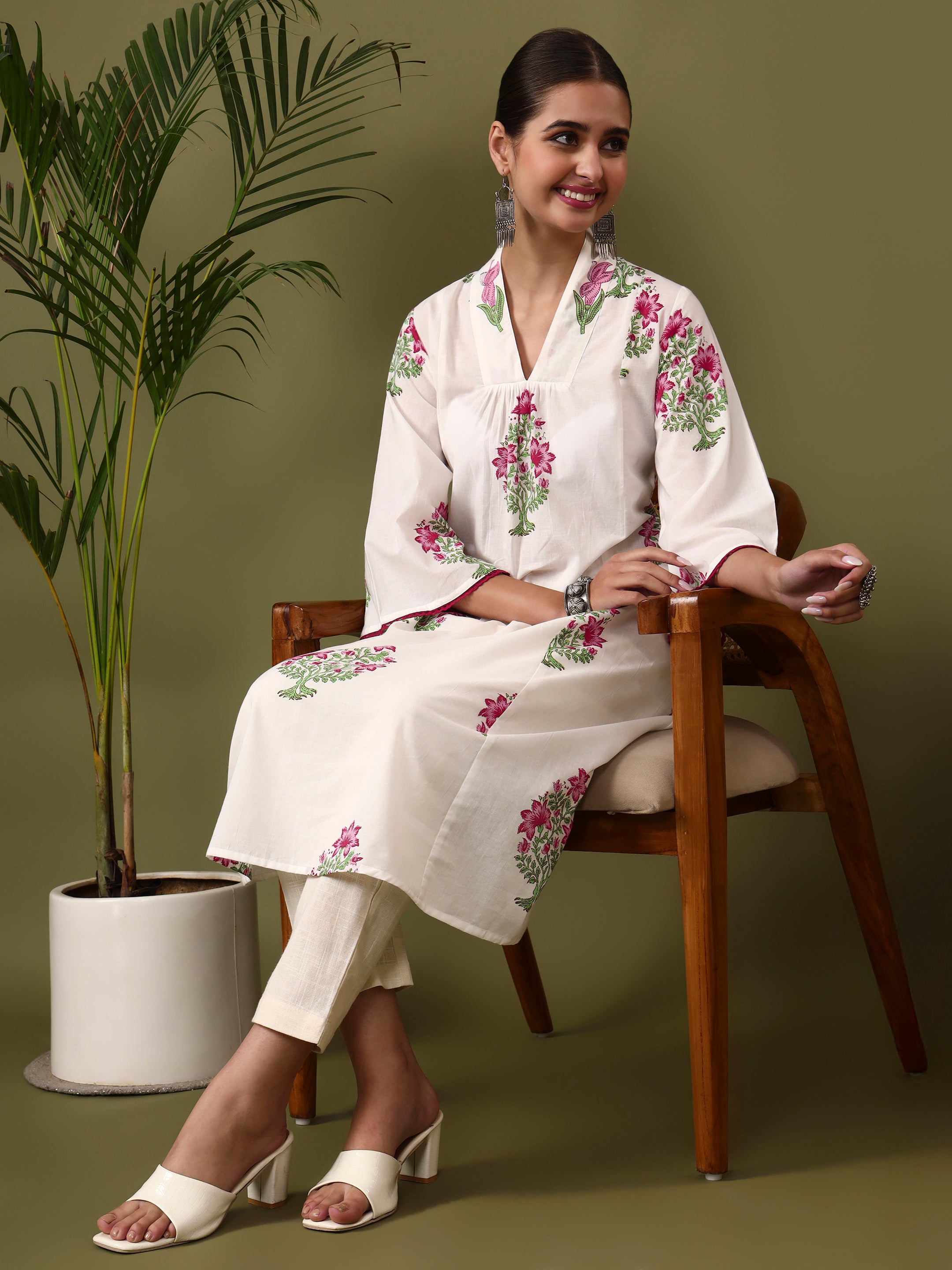 Floral Printed A-Line Pure Cotton Kurta