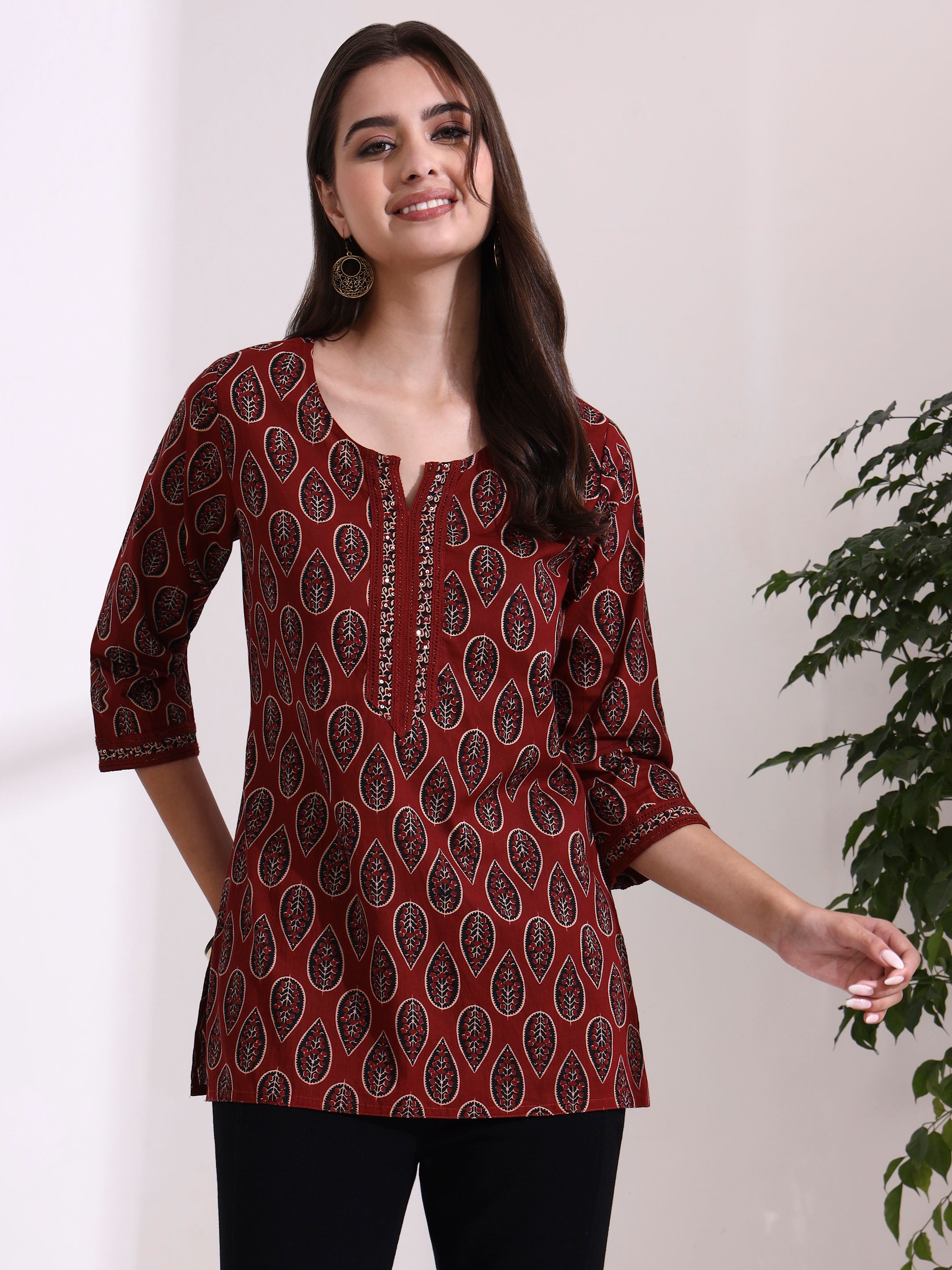 Floral Embroidered Straight Pure Cotton Top