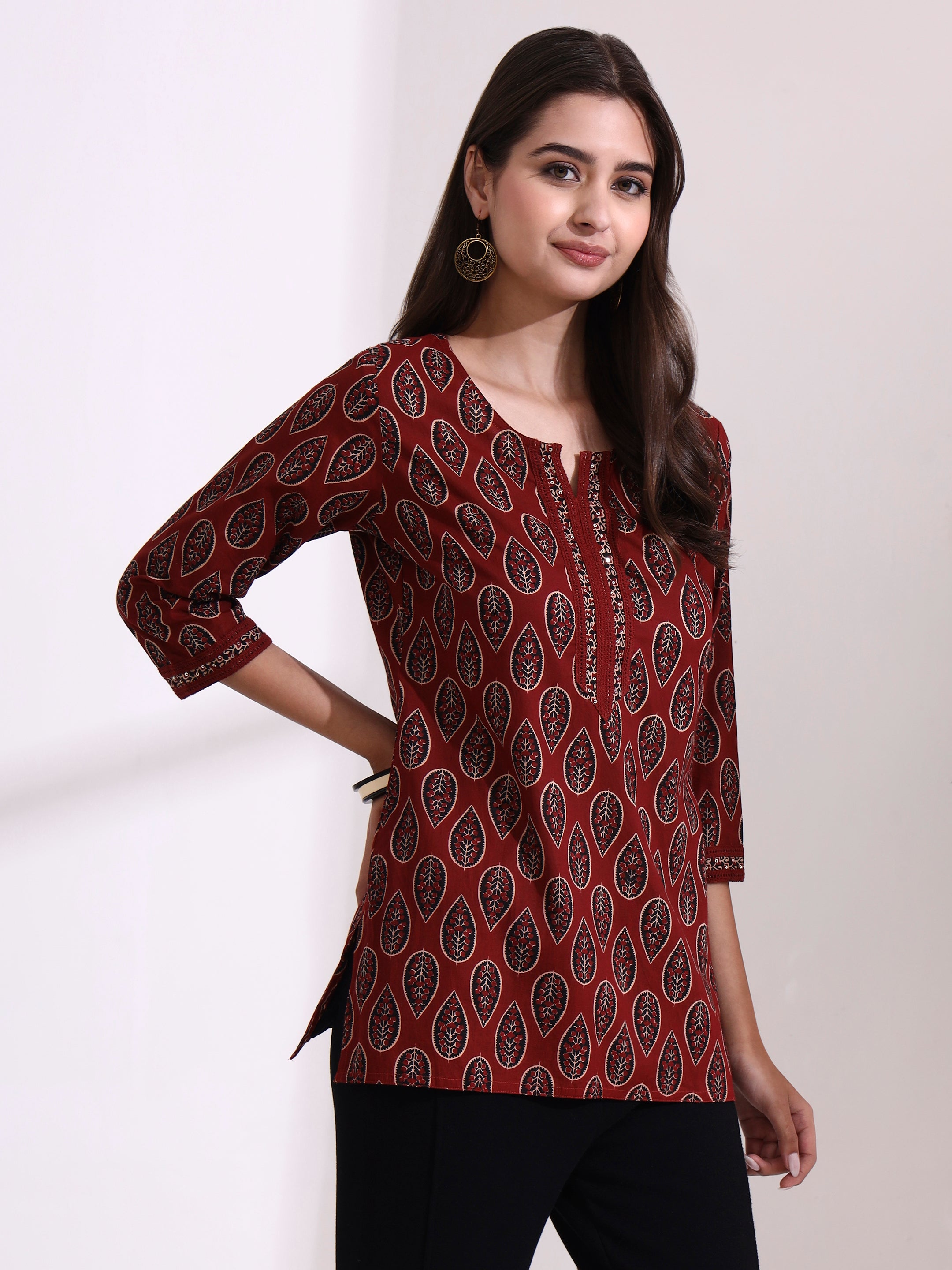 Floral Embroidered Straight Pure Cotton Top