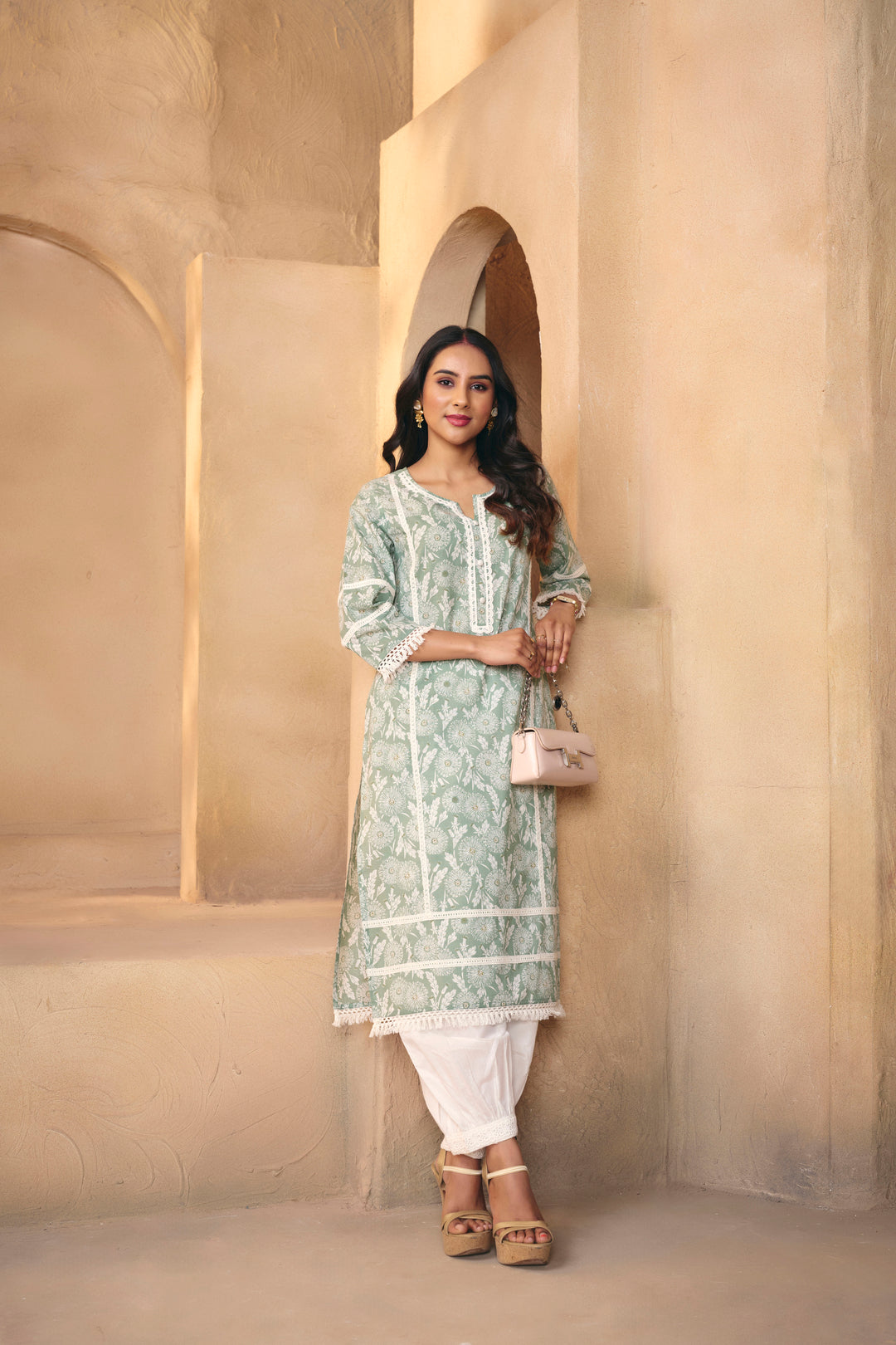 Floral Embroidered A-Line Pure Cotton Kurta & Salwar Sets