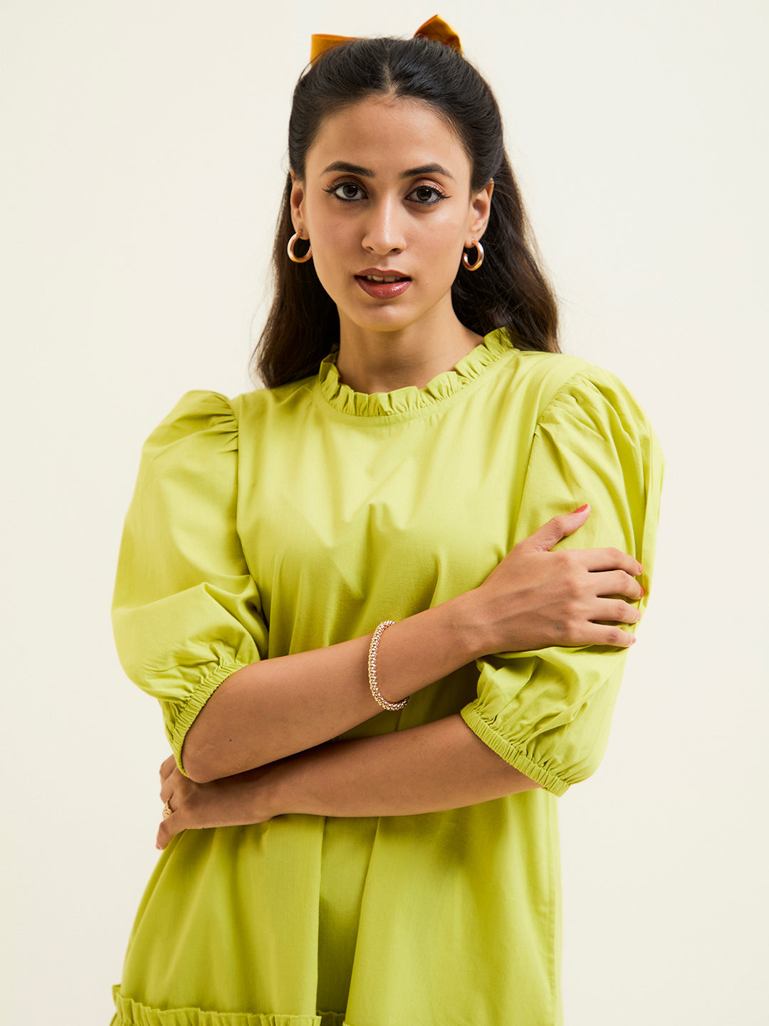 Lime Green Cotton A-line Short Dress | Dresses For Women | Jaipur Kurti Lime Green Cotton A-line Short Dress | Dresses For Women | Jaipur Kurti