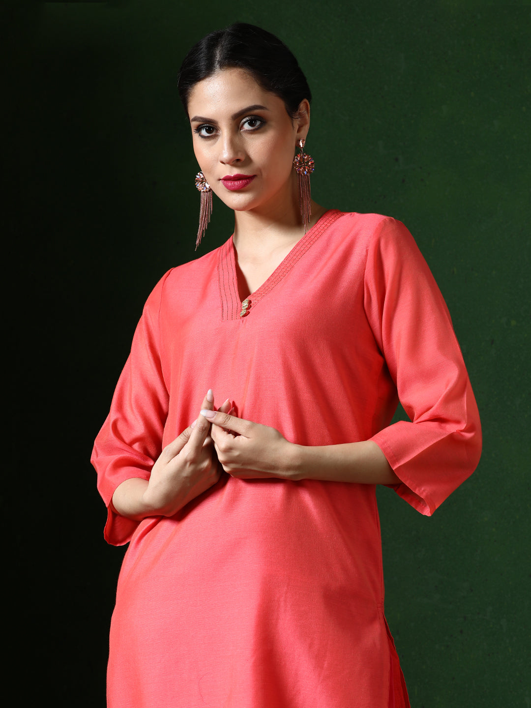 Solid Embroidered Straight Chanderi Silk Kurta
