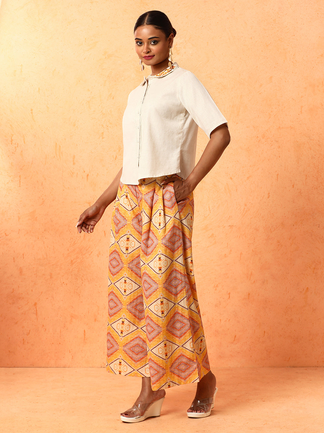 Solid Embroidered A-Line Pure Cotton Top & Palazzos Sets