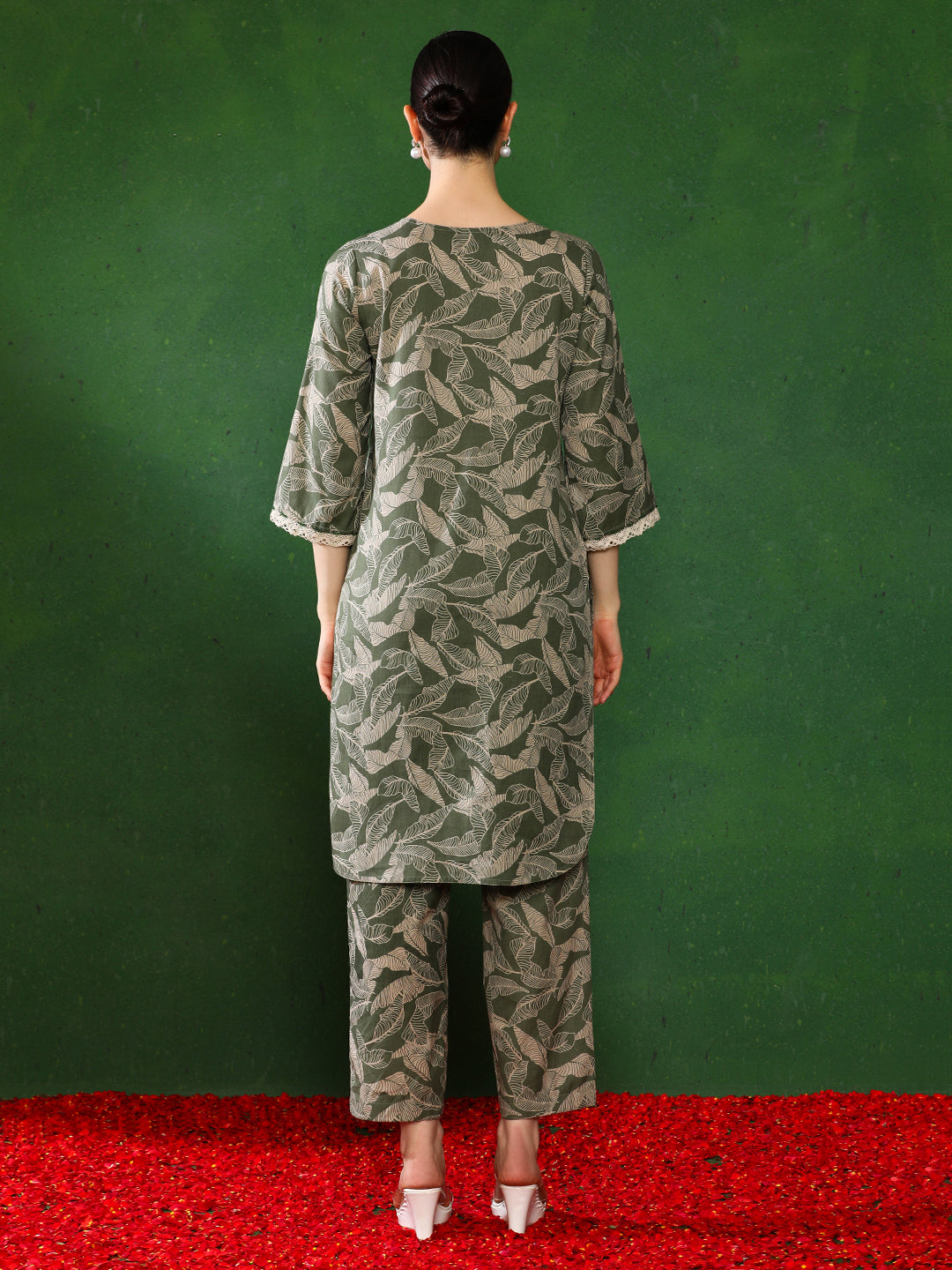 Floral Embroidered A-Line Top & Trousers Sets