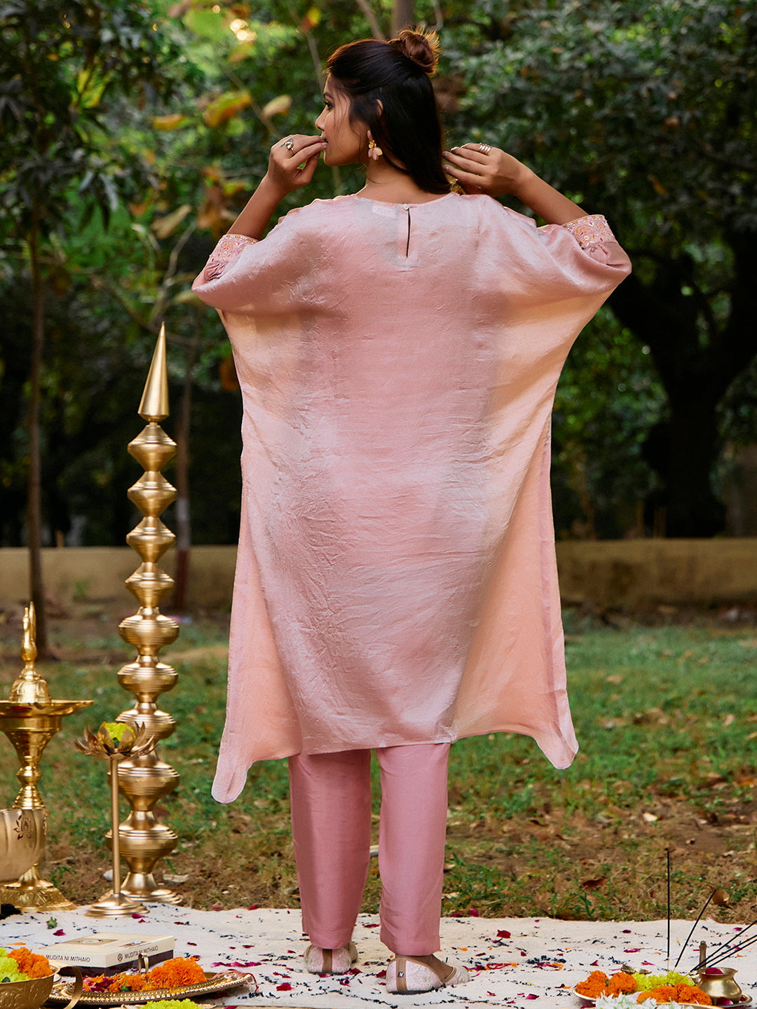 Floral Embroidered Kaftan Organza Kurta & Trousers Sets