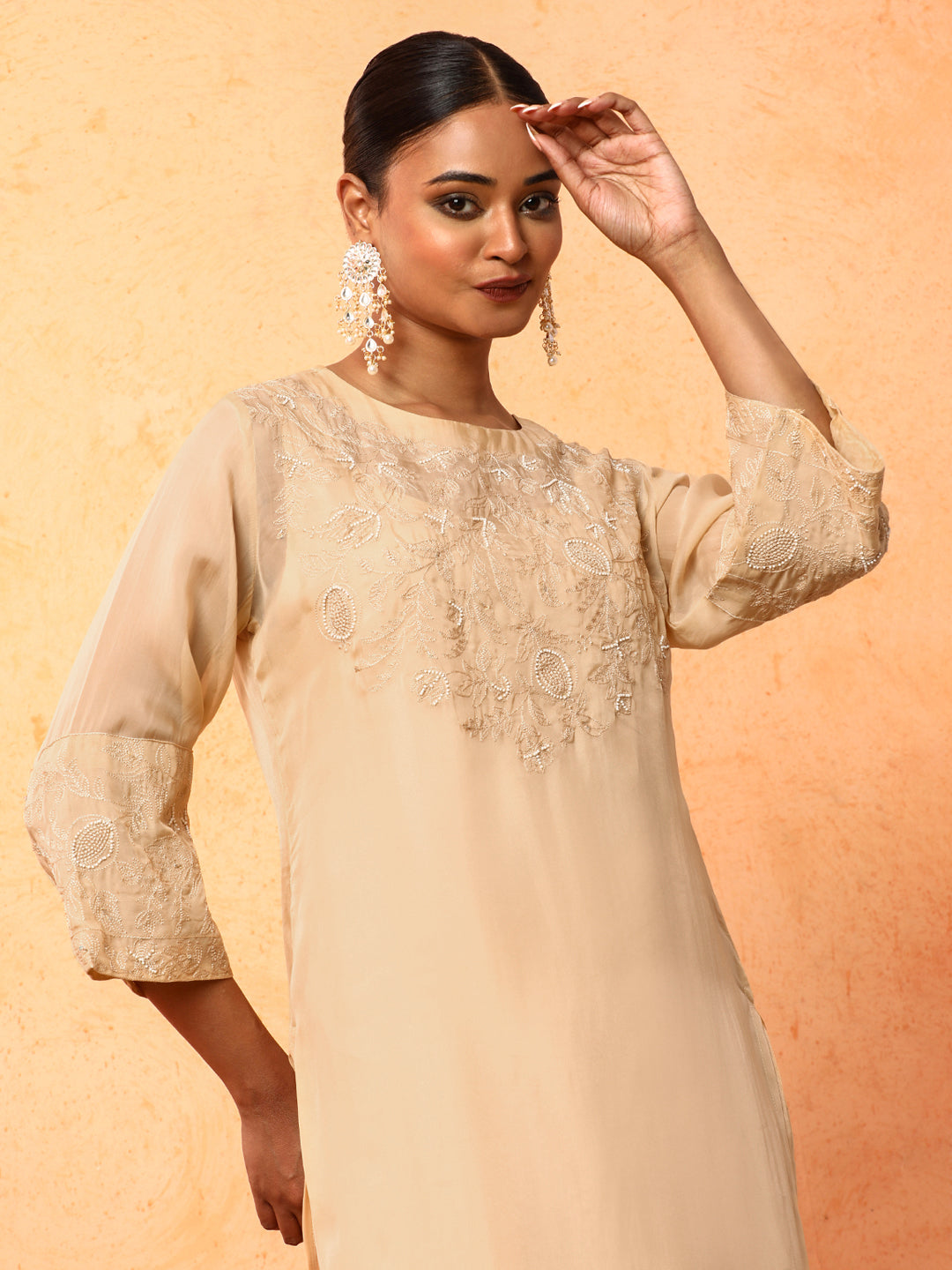 Floral Embroidered A-Line Organza Kurta & Trousers Sets