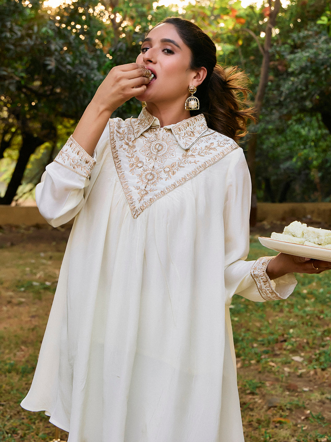 Solid A-Line Poly Crepe Top & Trousers Sets