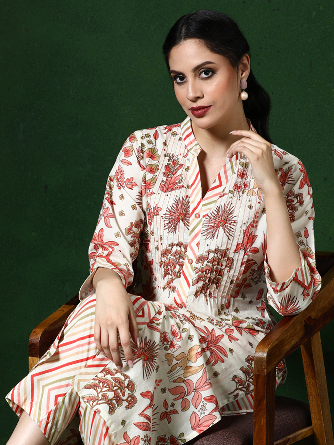 Floral Embroidered A-Line Pure Cotton Kurta & Trousers Sets