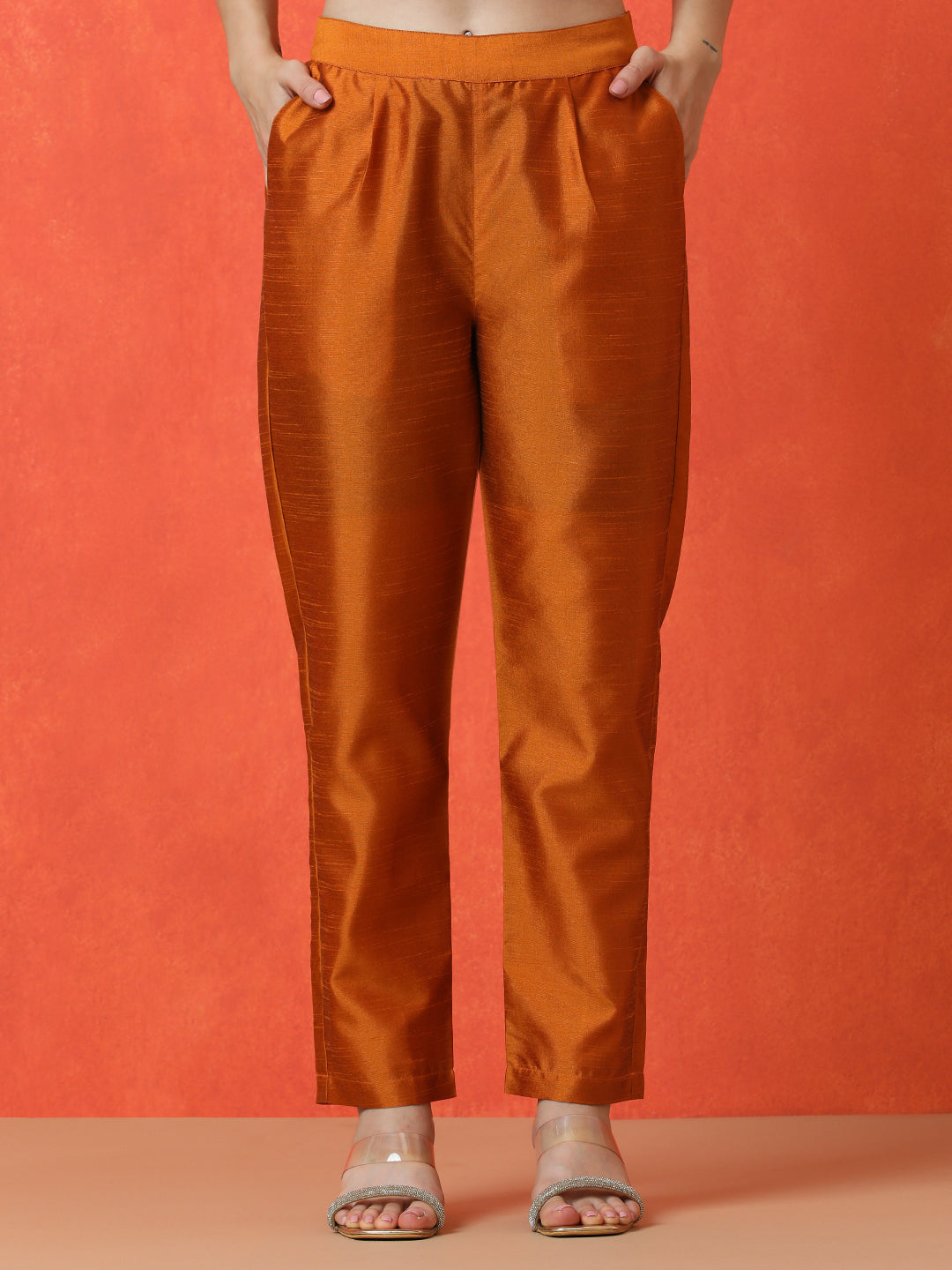 Solid Straight silk blend Kurta & Trousers Sets