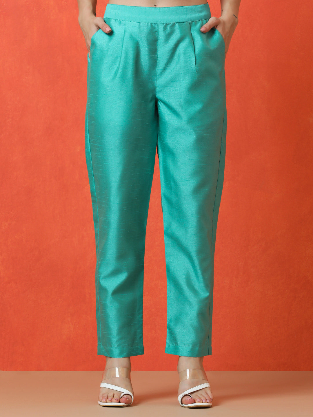 Solid Straight silk blend Kurta & Trousers Sets