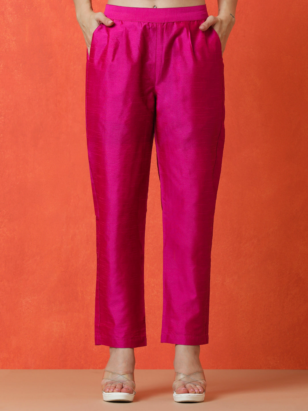 Solid Straight silk blend Kurta & Trousers Sets