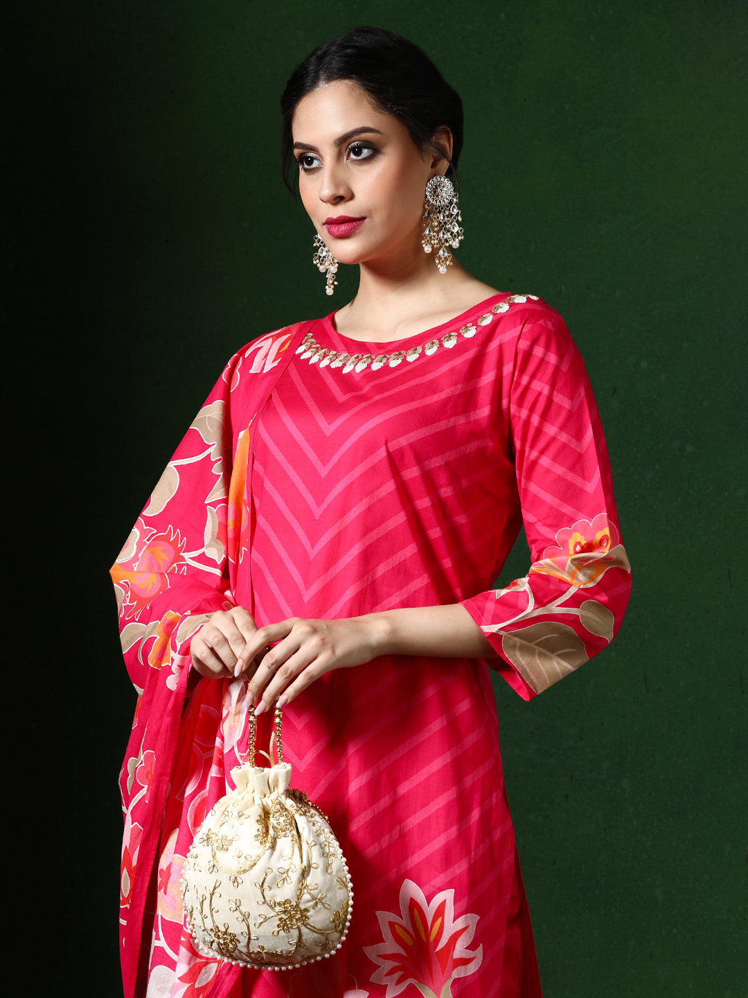 Floral Embroidered A-Line Pure Cotton Kurta & Trousers Sets