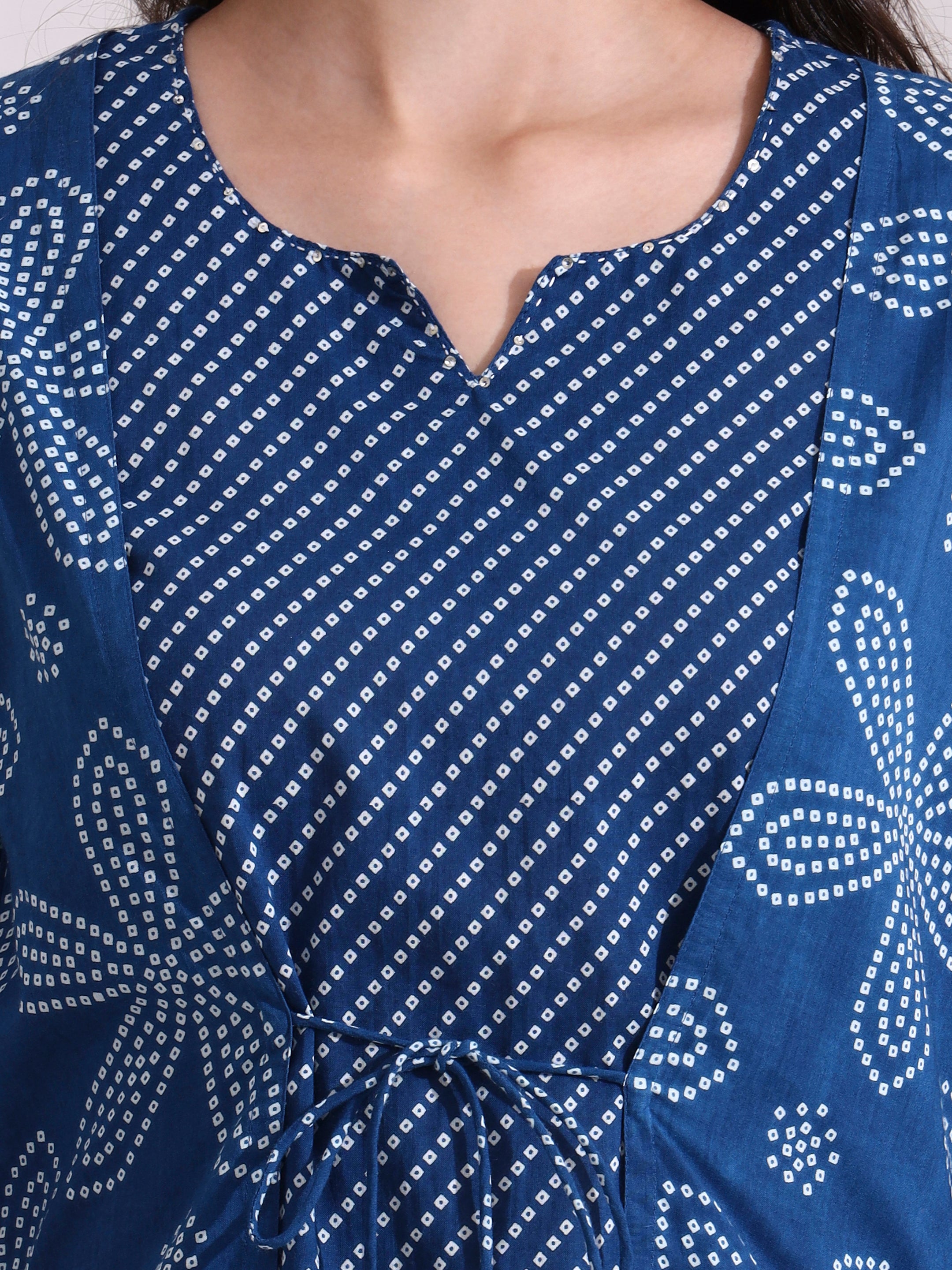 Bandhani Printed Straight Pure Cotton Kurta & Trousers Sets