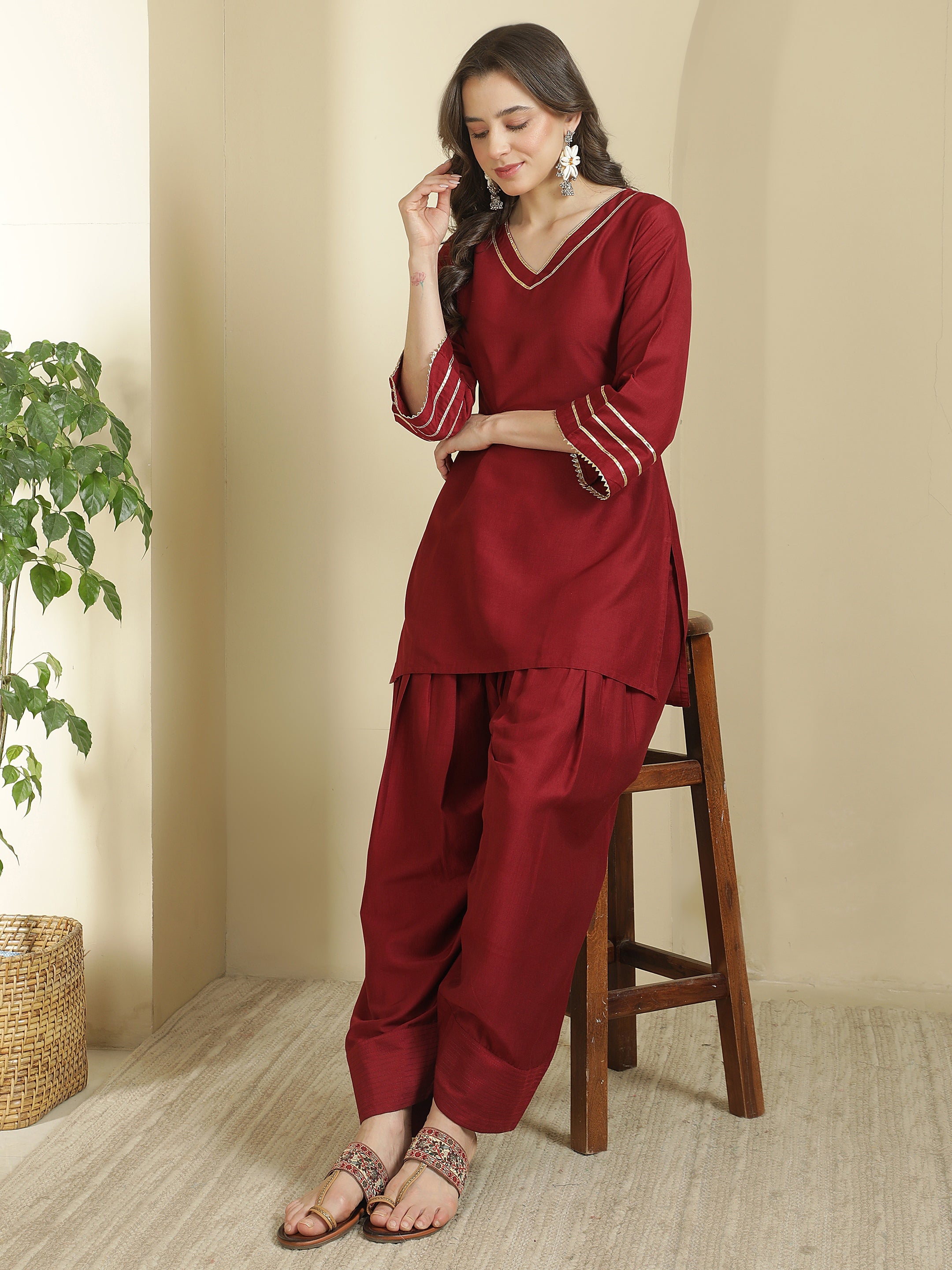 Solid Silk Blend Kurts & Salwar Sets