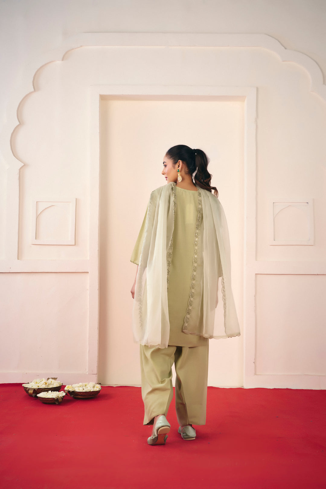 Floral Embroidered Straight Linen Kurta & Salwar Sets