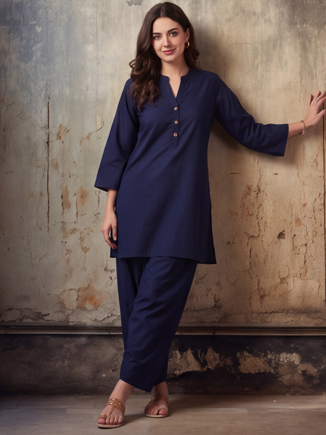 Solid Cotton Straight Kurta & Salwar Sets