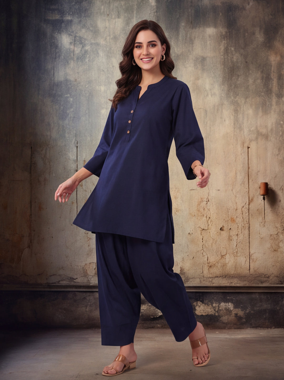 Solid Cotton Straight Kurta & Salwar Sets