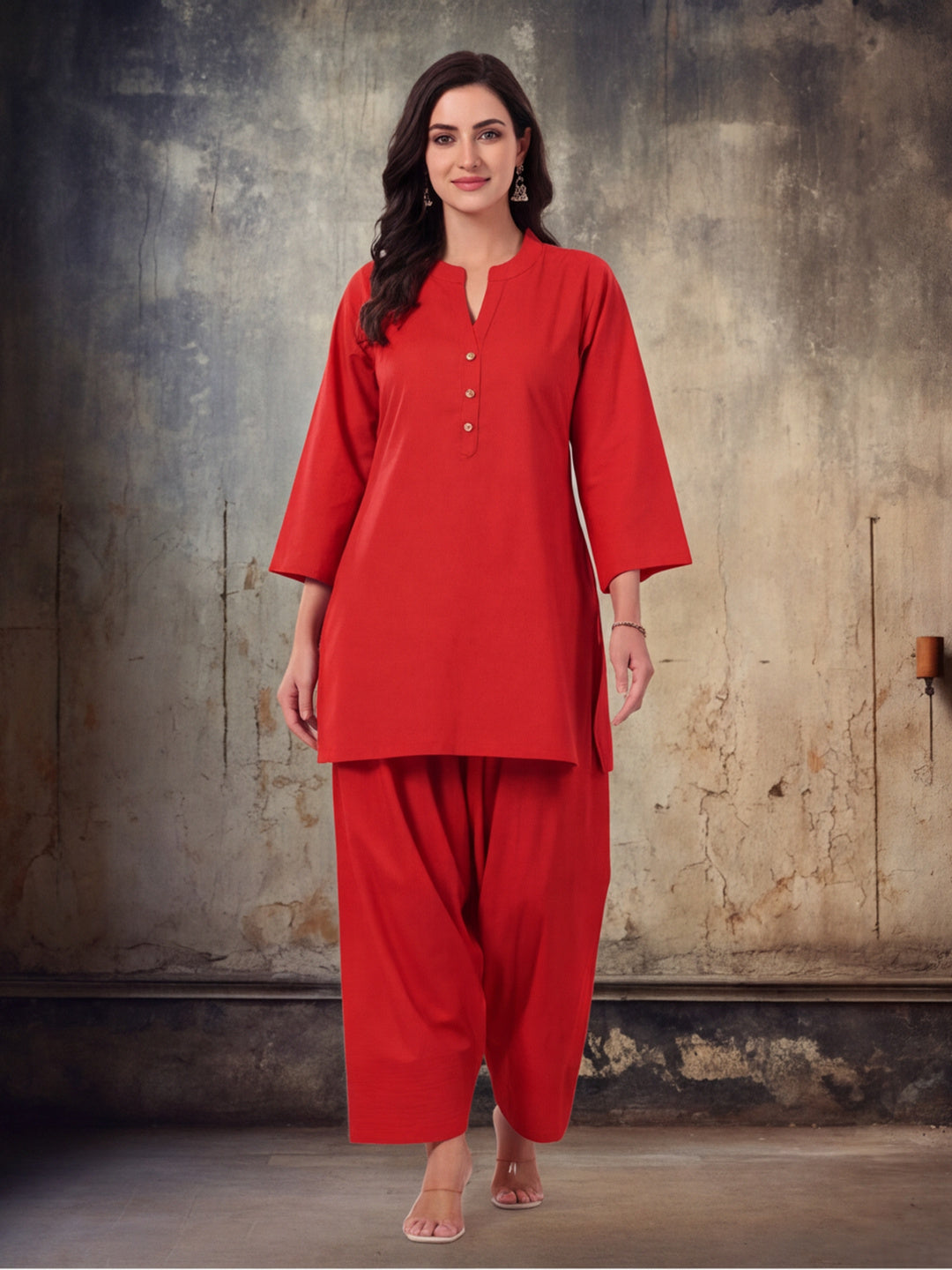 Solid Cotton Straight Kurta & Salwar Sets