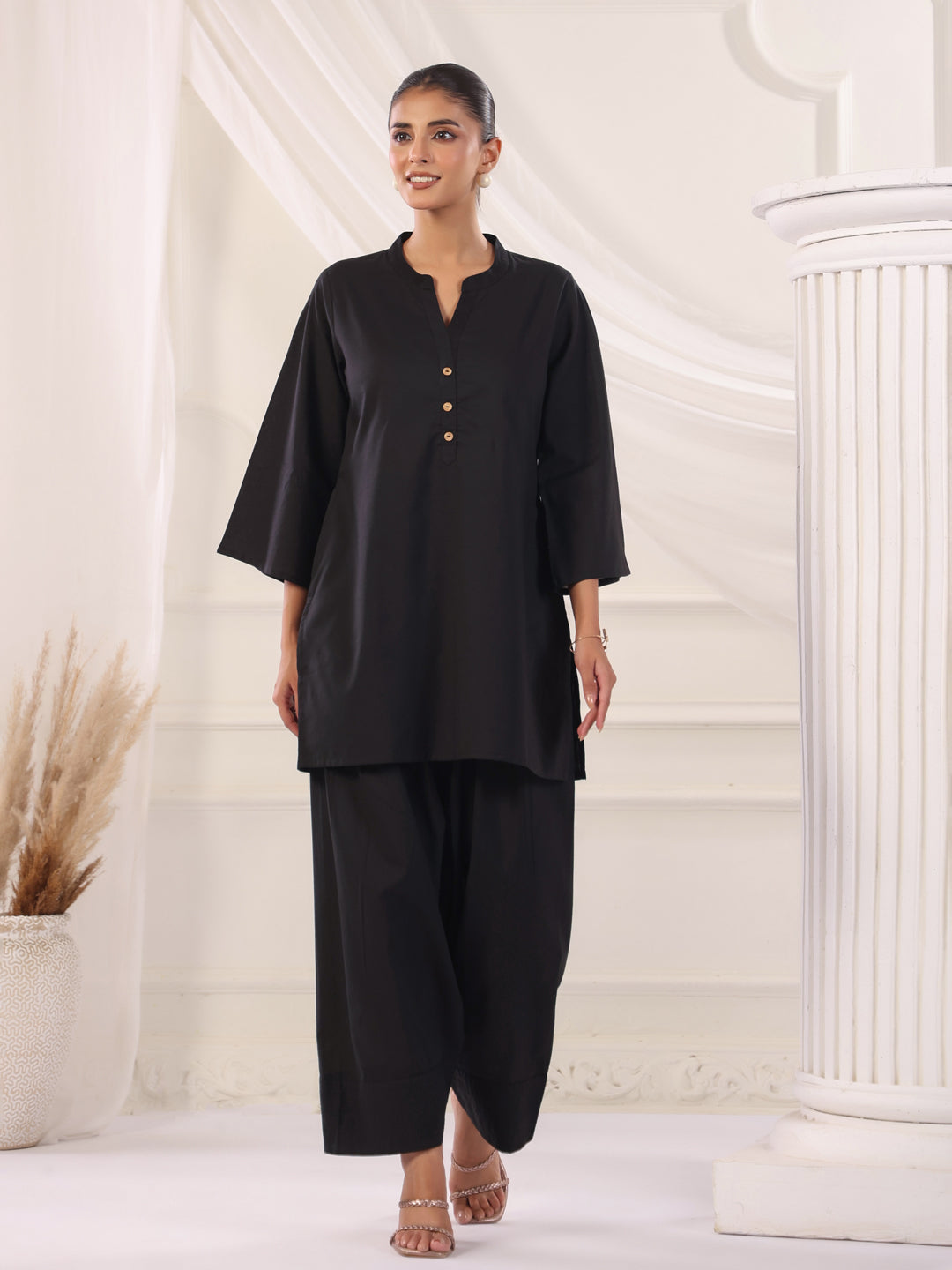 Solid Cotton Straight Kurta & Salwar Sets