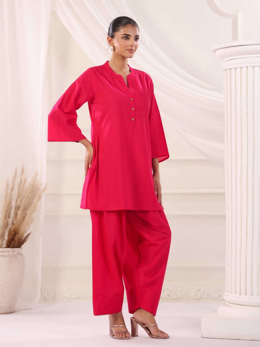 Solid Cotton Straight Kurta & Salwar Sets