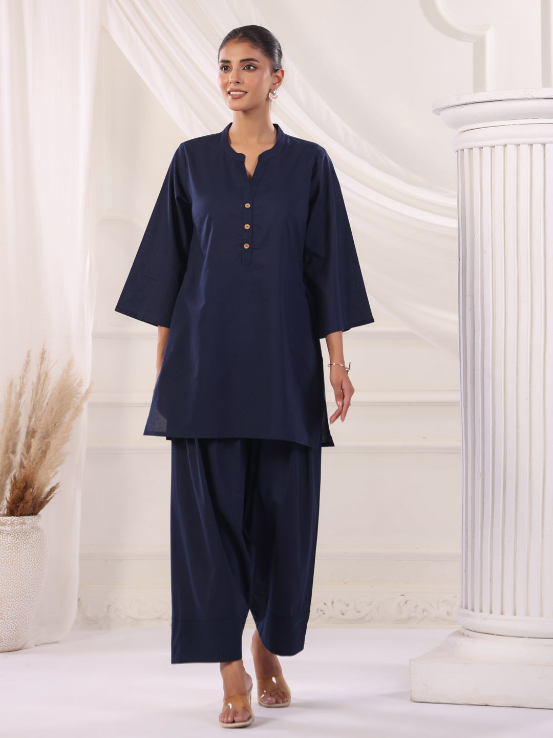 Solid Cotton Straight Kurta & Salwar Sets