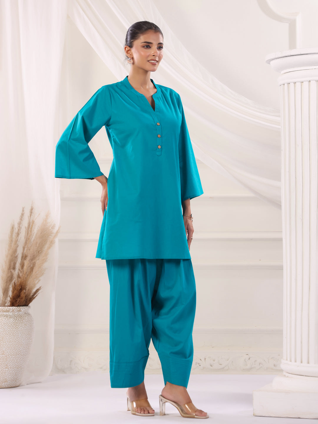 Solid Cotton Straight Kurta & Salwar Sets