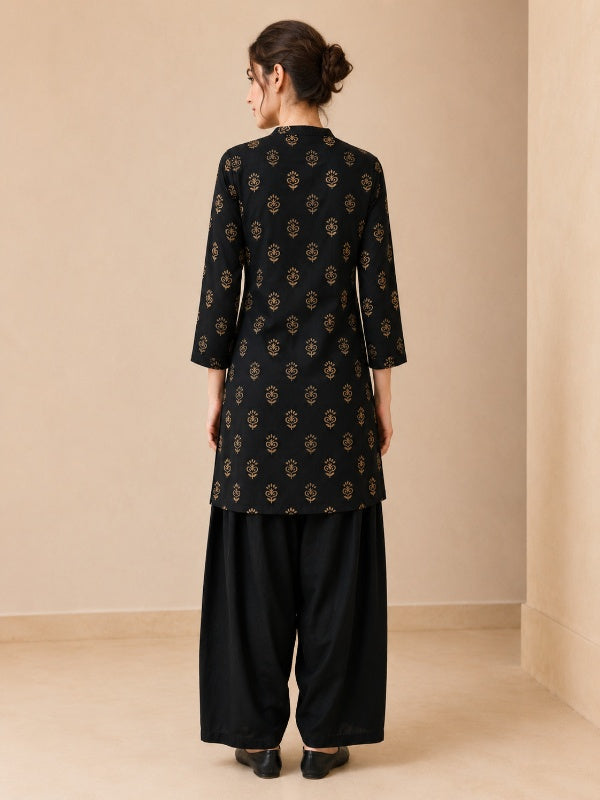 Floral Printed Straight Pure Cotton Kurta & Farshi Salwar Sets