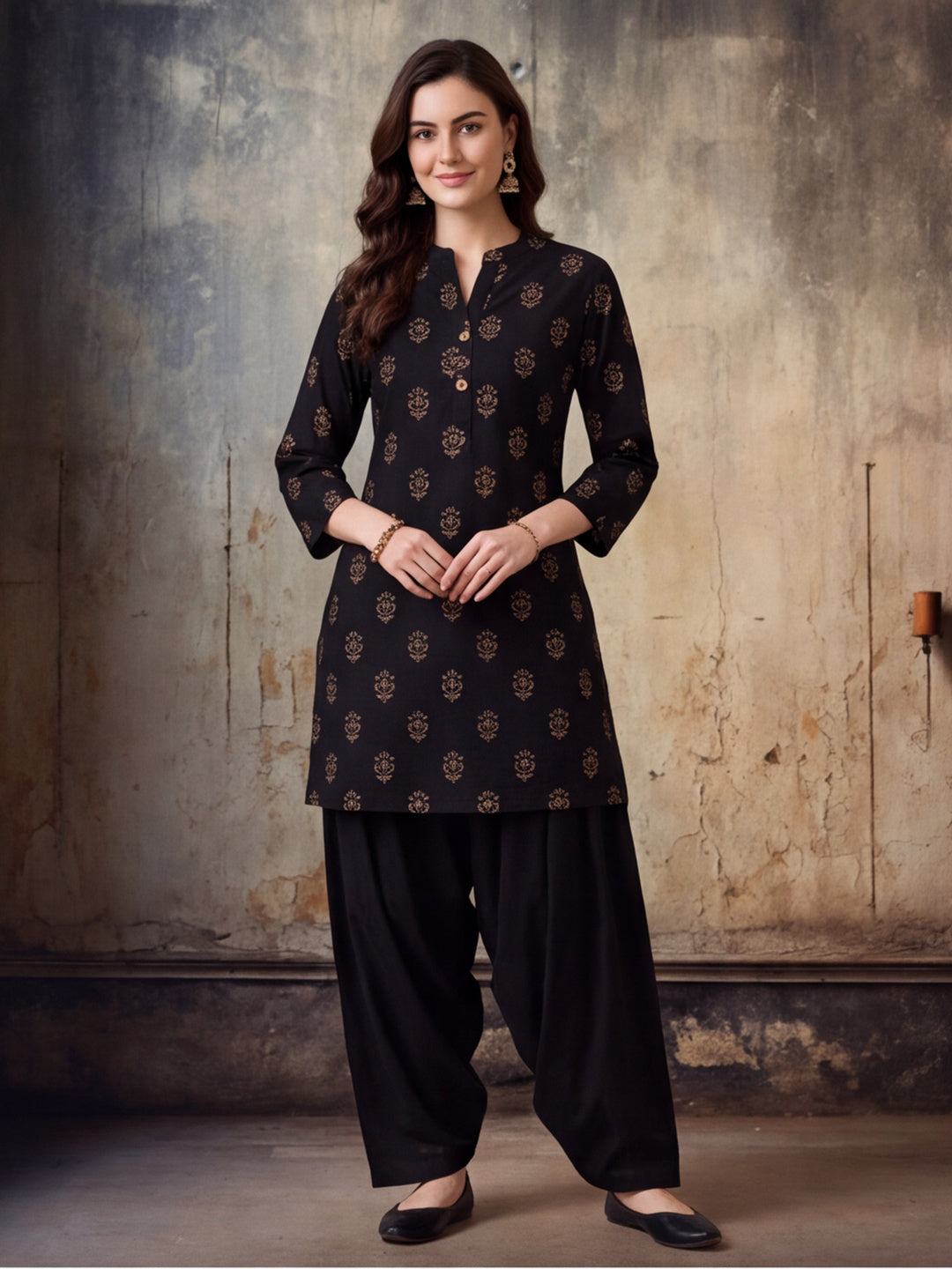 Floral Printed Straight Pure Cotton Kurta & Farshi Salwar Sets