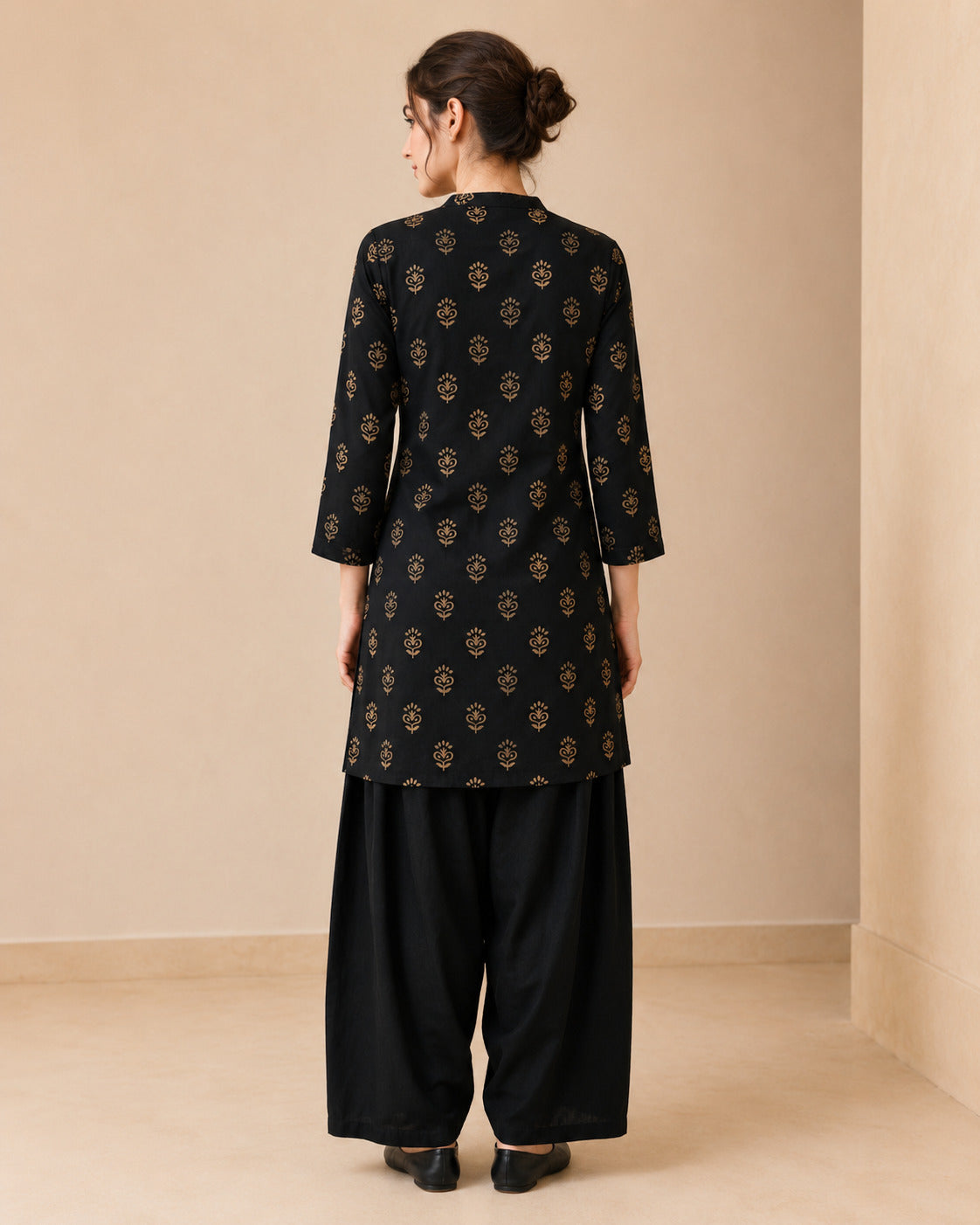Floral Printed Straight Pure Cotton Kurta & Farshi Salwar Sets