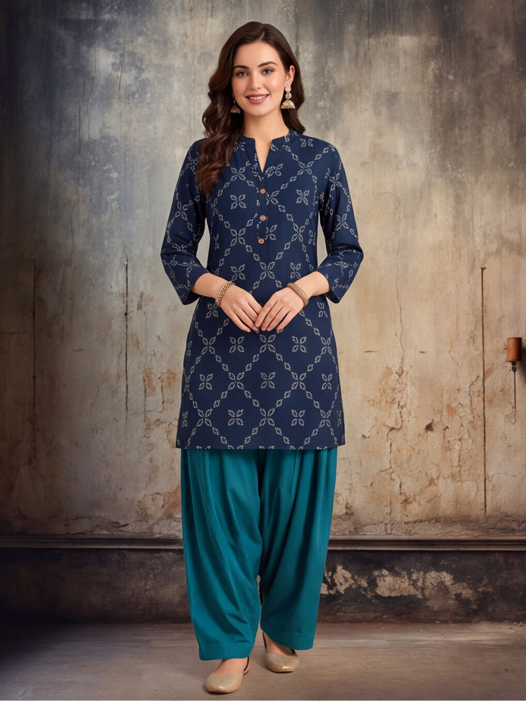 Floral Printed Straight Pure Cotton Kurta & Farshi Salwar Sets