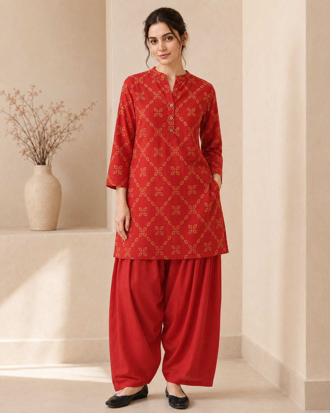 Floral Printed Straight Pure Cotton Kurta & Farshi Salwar Sets