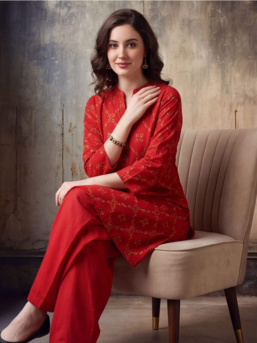 Floral Printed Straight Pure Cotton Kurta & Farshi Salwar Sets